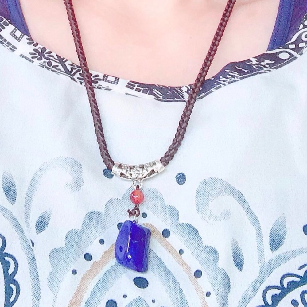 Handmade natural gemstone necklace pendant blue